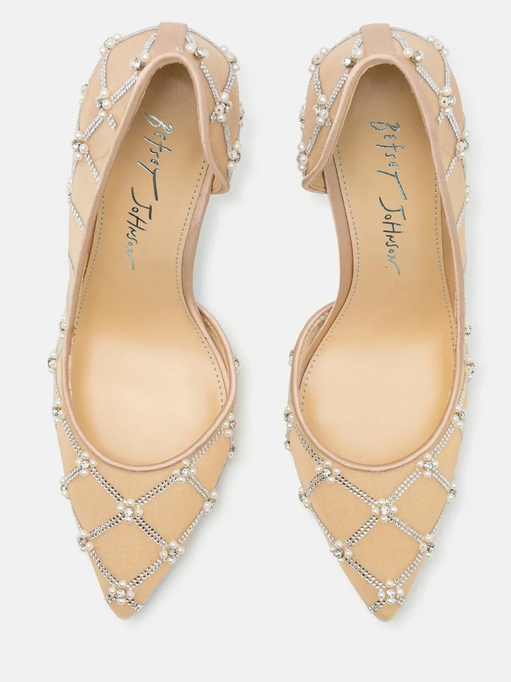 Blue by Betsey Johnson Cruze Mesh Embellished Rhinestone Pearl Pump Nude Heels